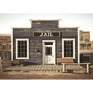BELECO 2.1x1.5m Stoff-Western-Gefängnis-Hintergrund, Rustikale Westernstadt, Wilder Westen, Cowboys, Foto-Hintergrund, Polizeigefängnis, Party-Dekoration, Studio-Requisiten