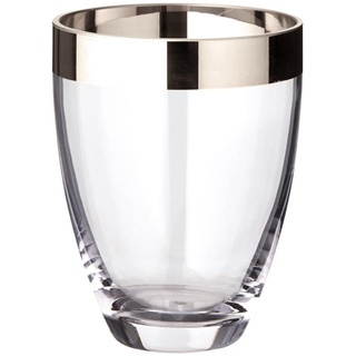 EDZARD Vase Charlotte (Ø 12 cm, Höhe 16 cm) aus mundgeblasenem Kristallglas - Blumenvase, Glasvase rund und mit Platinrand - Moderne Tulpenvase aus Glas als Tischdeko