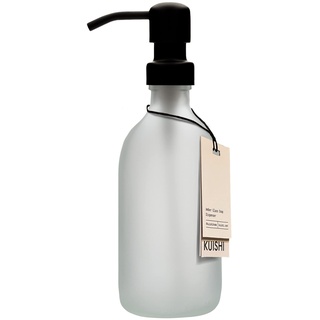 Kuishi Matt Glass White Soap Dispenser Pump Bottle [300ml, Black], Glass Bottle Soap Dispenser with Stainless Steel Pump, White Bathroom Accessories (BPA-Free)