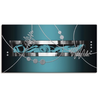 Wandbild ARTLAND "Silber abstrakt auf petrol" Bilder Gr. B/H: 150 cm x 75 cm, Leinwandbild Gegenstandslos, 1 St., blau Kunstdrucke