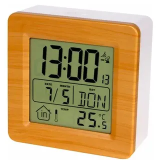 Design-Funkwecker mit Temperaturanzeige Datumsanzeige 2 Alarme Snooze Reisewecker lautlos ohne Ticken Braun Funkuhr Digitaler Wecker Digitale Uhr