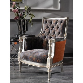 Casa Padrino Sessel »Luxus Barock Sessel Lila / Orange / Silber - Handgefertigter Wohnzimmer Sessel im Barockstil - Barock Wohnzimmer Möbel«