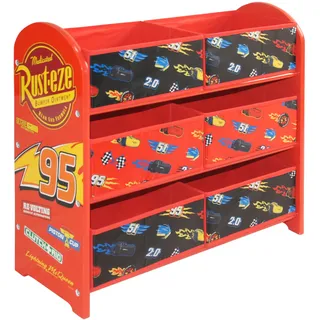 Disney Cars Lightning McQueen Spielzeug-Aufbewahrungseinheit, 6 Boxen für Schlafzimmer, aus Holzwerkstoff/Stoff/Metall, einfache Montage und Reinigung