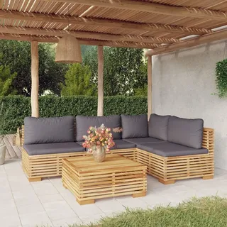 Ankonbej 5-tlg. Garten-Lounge-Set mit Kissen Massivholz Teak