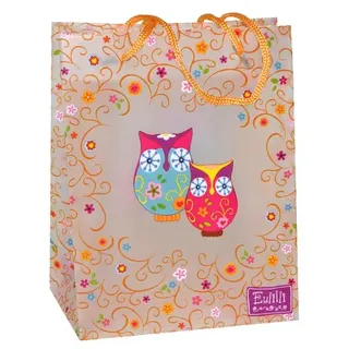 alles-meine.de GmbH Geschenkbeutel/Geschenktasche klein - mit Eule und Blumenranken - Geschenktüte Tüte Beutel Tasche Kinder Erwachsene Eulen