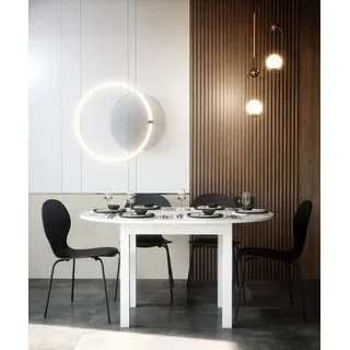 Newroom Esstisch rund Weiß 100 cm, rund ausziehbar bis 140 cm Weiß Küchentisch Speisetisch weiß rund | 100 cm x 76 cm x 100 cm