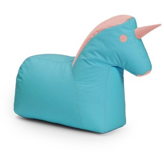 Lumaland Sitzsack Kinder Einhorn Kissen Tier 85x70x45 cm (1x Kindersitzsack), kuscheliges Sitzkissen, Unicorn Motiv, pflegeleicht blau