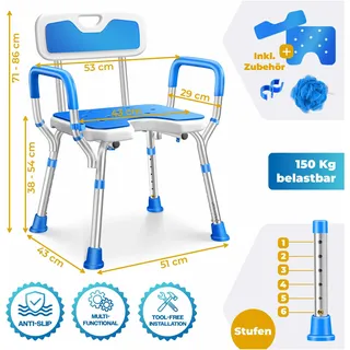 Kesser Duschhocker mit Lehne höhenverstellbar 38-54cm 150KG belastbar blau