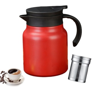 winterbeauy Kaffeekanne Teekanne,Thermoskannen,1000ml,mit Siebeinsatz für Heißgetränke, Herausnehmbarer Doppelwandig (Rot)
