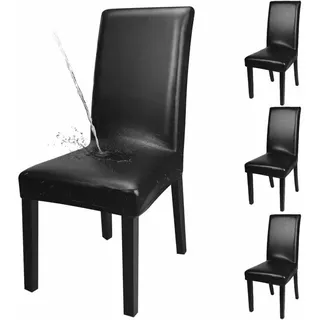 Set Mit 4 Wasserdichten, Strapazierfähigen Stuhlhussen Aus Kunstleder Für Das Esszimmer, Schwarz, 4 Stück