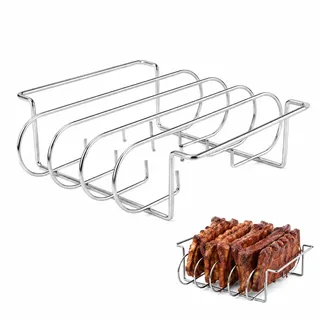 Spareribs Halter Grill,Rippchenhalter Grill,Braten Und Rippchenhalter Edelstahl,Für 5 Rippchen,Smoker Zubehör,Für Gasgrills Und Holzkohlegrills,Backofen- Und Spülmaschinengeeignet(33 X 29 X 8 cm)