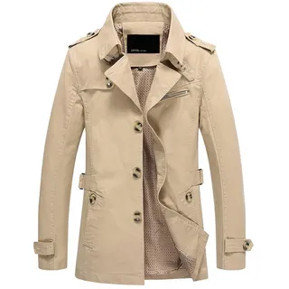 FRSGFCV Herren-Trenchcoat für Frühling/Herbst: Stilvolle Windjacke mit klassischem Stehkragen, mittellang, warm und vielseitig für den Lagenlook im Freien. Bequeme Passform(Size:M,Color:Khaki)