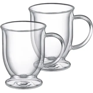 AMBITION Doppelwandige Kaffeegläser 2 Stück 370 ml Mia Glastassen auf Fuß für Kaffee Tee Cappuccino transparent