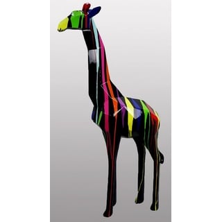 Casa Padrino Luxus Designer Deko Skulptur Giraffe Schwarz / Mehrfarbig H. 200 cm - Riesige Gartenskulptur - Lebensgroße Skulptur - XXL Deko Skulptur - XXL Deko Figur - XXL Tierfigur