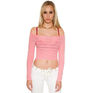Koucla Crop-Top transparentes Cropshirt, langarm Shirt schulterfrei rosa