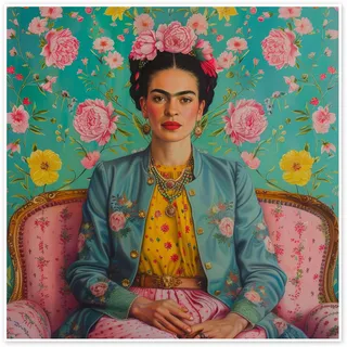 Posterlounge Frida Kahlo auf dem Sofa Poster | 20 x 20 cm von DejaReve Rosé Wandbilder Wanddeko