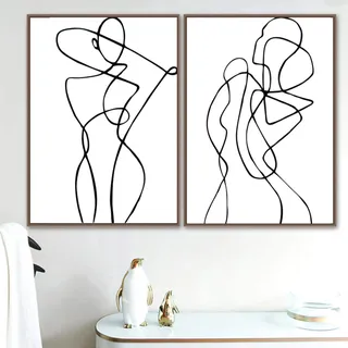 XIANGPEIFBH Abstrakte Frau Linie Kunstdrucke Schwarz Weiß Minimalist Poster Moderne Wandkunst Leinwand Malerei Bilder Wohnzimmer Dekor 30x40cmx2pcs Ungerahmt