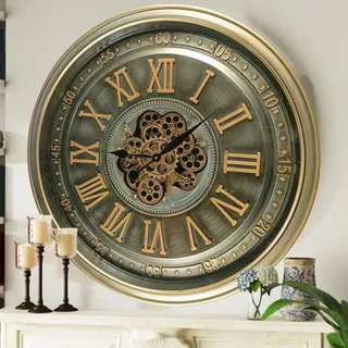 The Gears Clock Wanduhr Mit Echten Beweglichen Zahnraedern - Ireland Collection - 32" Rund - Brass - Antique