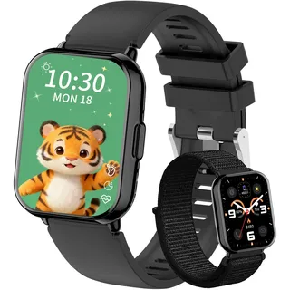 POKUJNFY Smartwatch Kinder für Jungen Mädchen - 1,83" Fitnessuhr Schrittzähler Herzfrequenz Schlaf 100+ Sport Kalorien Wecker Spiel Wasserdicht - Kinderuhr Kinder Smartwatch Uhren Geschenke