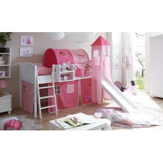 TICAA Hochbett Ekki Country onesize Kiefer massiv weiß rosa
