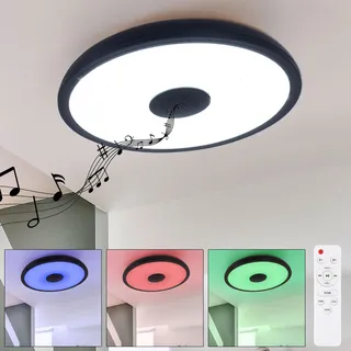 Deckenleuchte mit Bluetooth Lautsprecher Deckenlampe mit Farbwechsel dimmbare Lampe mit Fernbedienung, Sternen-Effekt, 1x LED 18W RGB 3W 3000-6500K, 28 cm