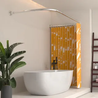 Duschvorhangstange in U-Form 75x170x75 cm, Edelstahl Gebohrt Verstellbare Duschvorhangstange, Keine Deckenhalterung Erforderlich, Duschvorhangstange für Badewanne Mit 18 Haken