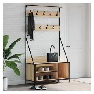 furnicato Kleiderständer mit Schuhablage 100x41x184 cm Sonoma-Eiche, Garderobenständer mit integrierter Schuhablage für kleine Räume braun