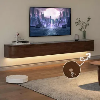 Conslika Schwebender TV-Ständer mit LED-Lichtern wandmontierter TV-Ständer mit Sideboard und 2 Schubladen Holz-Entertainment-Media-Konsole mit großem Stauraum unter dem Fernseher(B,180 * 20 * 30cm)