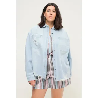 Studio Untold Hemdbluse Jeanshemd oversized destroyed Hemdkragen Langarm blau 54/56