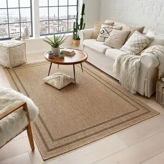 Outdoor & Indoor Teppich wetterfest Borneo Sisal-Jute-Optik naturfarben beige Bordüre schwarz 140x200 cm