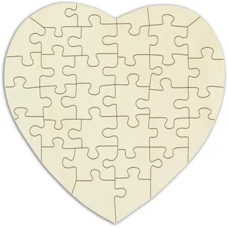 Herz-Puzzle aus Holz zum selbst gestalten und bemalen - 34 Teile, ca. 15 x 15 cm - personalisierbares Holzpuzzle in Herzform