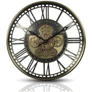Samilito Wanduhr groß 53,5 cm mit beweglichen Zahnrädern, Industrial Steampunk Vintage Metall-Uhr, Römische Ziffern, Gold, leises Quarzwerk, Deko für Wohnzimmer, Küche, Büro