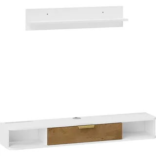 HOMCOM Set hängendes TV-Möbel mit Wandregal, wandmontiertes TV-Möbel aus Holz mit offenen Fächern, klappbare Tür und Kabeldurchlässe, TV-Bank für Wohn- & Schlafzimmer, 120 x 24 x 16 cm, weiß   Aosom