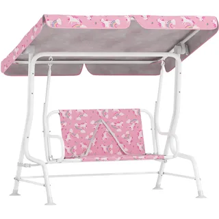 AIYAPLAY Kinder Hollywoodschaukel, 2-Sitzer Kinderschaukel Gartenschaukel mit verstellbarem Sonnendach, Sicherheitsgurt, Schaukelbank für Garten Terrasse für 3-6 Jahre Kinder bis 60 kg Rosa