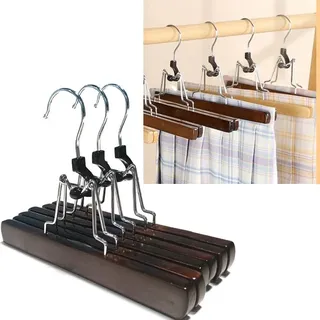 FGHUF Packungen Mit 3 Oder 5 Stück, Hosenbügel Mit Einem 360° Drehbaren Metallhaken, Klammerbügel Mit Silikon Anti Rutsch Pad, Kleiderbügel Aus Holz, Hosenspanner Holz Geeignet Für Röcke