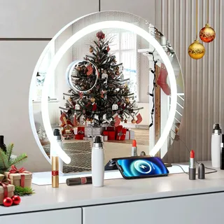 YU YUSING Hollywood Schminkspiegel mit Beleuchtung, 50X48cm Spiegel Dimmbar | 3 Farbtemperaturen, Groß Kosmetikspiegel Vanity Spiegel Tischspiegel mit Touchscreen USB Für Makeup 10X Vergrößerung