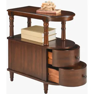 MODERION Schmaler Beistelltisch mit 2 Schubladen und Stauraum, Retro Vintage Sofa-Beistelltisch, Holz-Telefontisch für Wohnzimmer, 29L x 59,5B x 64,2H cm, werkzeuglose Montage, Kirschbraun BG-A508-CY