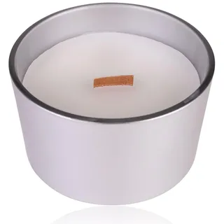 Accentra Duftkerze in rundem Glas mit Holzdocht, 440g, Farbe: silber, Duft: Cotton, dekorative Kerze Weihnachten, Geschenk für Frauen und Männer