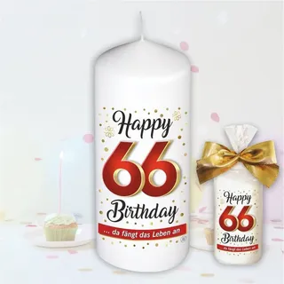 Geburtstagskerze – Zum 66. Geburtstag – Kerze Stumpenkerze Jahreszahl mit Spruch