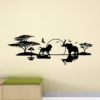 NSRJDSYT Afrika Safari Wandtattoo Wilde Tiere Löwe Aufkleber Palme Elefant Wandaufkleber Kinderzimmer Poster Vinyl Natur Wanddekoration 58x21cm