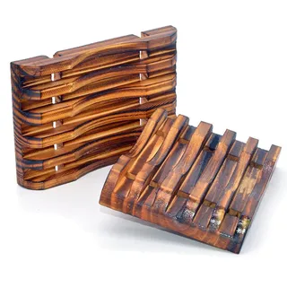 Seifenschale aus natürlichem Holz, für Schwämme, Bürsten, Seife, 2 Stück Horizontaler Stil