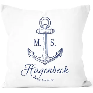 SpecialMe® personalisierbares Kissen zur Hochzeit mit Namen und Datum Anker maritim Hochzeitsgeschenk Kissenhülle Weiss Unisize