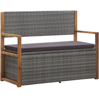 vidaXL Akazienholz Massiv Bank mit Stauraum Sitzbank Gartenbank Gartentruhe Truhenbank Kissentruhe Kissenbox Auflagenbox 115cm Poly Rattan Grau