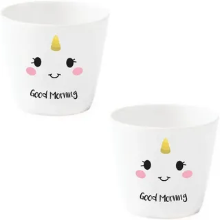 EinhornLiebe Eierbecher Set lustig Einhorn weiß Porzellan mit Gesicht *Happy* 2 Stück im Geschenk Karton