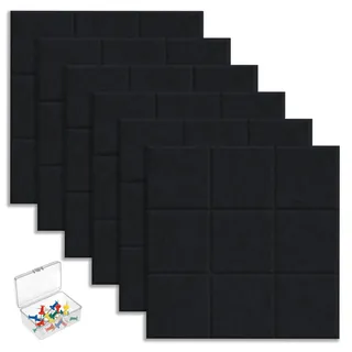 HomeGadget 6x Pinnwand Filz [30 cm x 30 cm ] inkl. 30x Pins - selbstklebend an der Wand ohne Bohren - Memoboard für Büro | Küche | Kinderzimmer in Schwarz