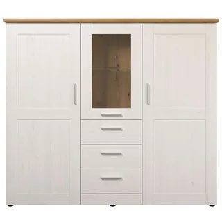 Newroom Highboard Pine weiß 159 cm, Highboard Pine weiß Landhaus Modern Kommode Schrank Wohnzimmer weiß