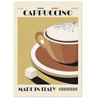 Cappuccino Caffe Latte Retro Italien Essen Kaffee Poster und Drucke Wand Kunst Leinwand Malerei Wandbilder for Küche Bar Dekor (Color : B, Size : 30X40cm No Framed)