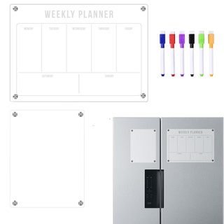 Aizuoni Magnetische Wochenplan-Schreibtafel - Wochenplan-Schreibtafel aus Acryl | Magnetische Kalender für Kühlschrank, magnetische, trocken abwischbare Kühlschranktafel für Wand, Zuhause, Schule