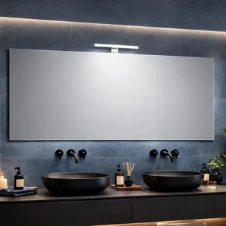 Badspiegel 120x60 mit LED Spiegelaufsteckleuchte - Transparent