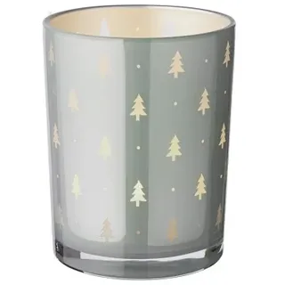 EDZARD Teelichtglas Tani (Höhe 13 cm), grau, Tannen-Motiv